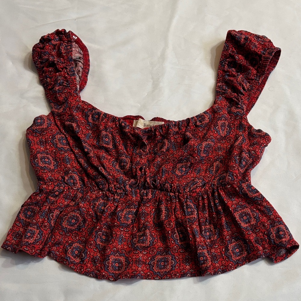 Rewind Red and Black Patterned Blouse